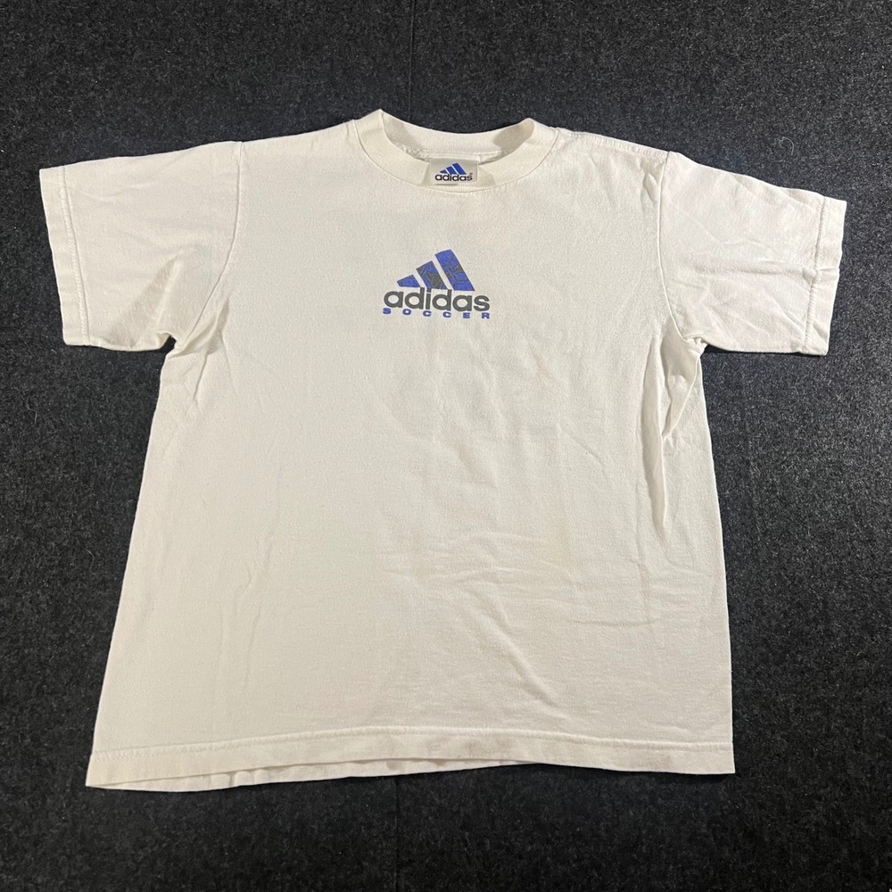 Vintage Adidas Soccer T-Shirt Mens M White 90s Made in USA Graphic Tee